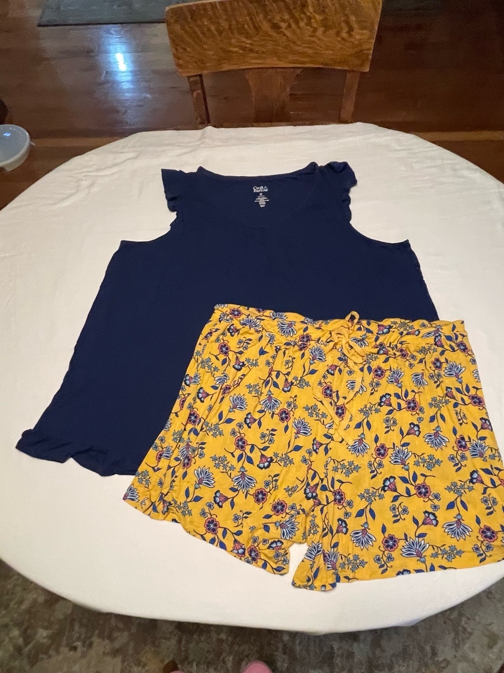Croft & Barrow Blue Tank with Blue and Pink Floral sleep Shorts Pajama Set